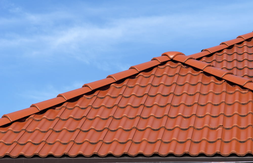Terracotta roof tiles. Inspecting for broken roof tiles.