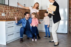 happy family during home inspection