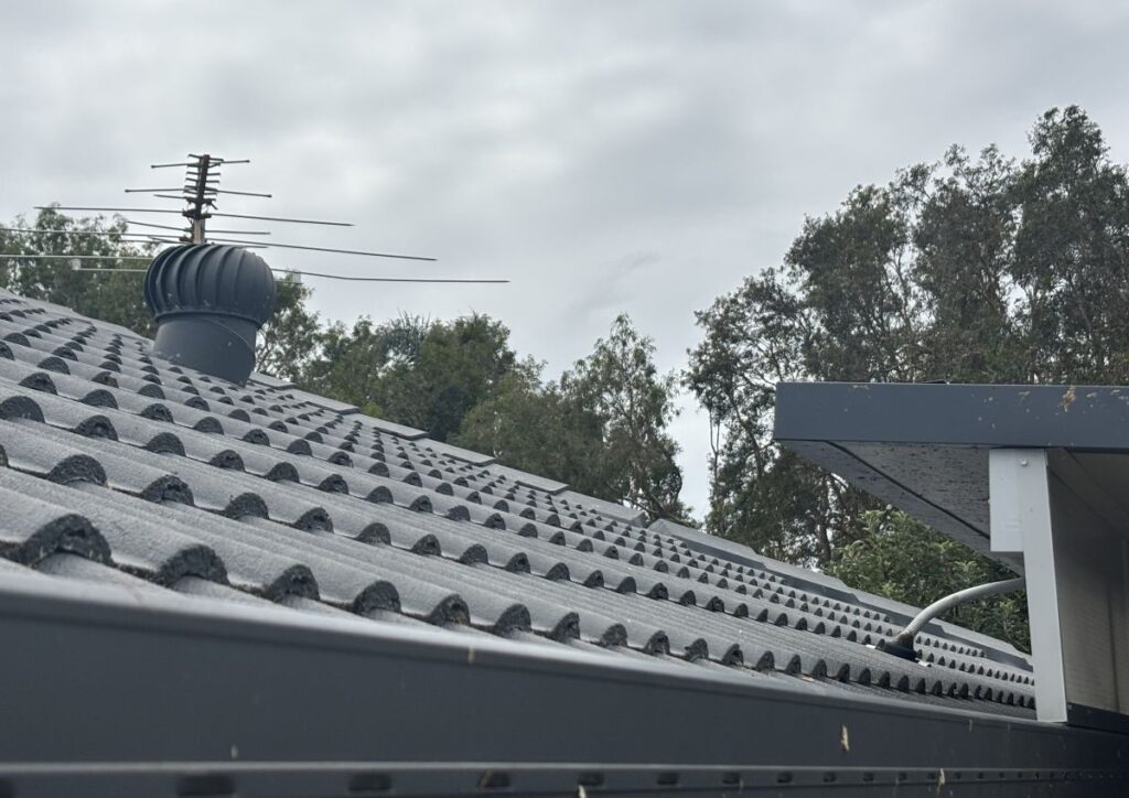 Whirlie bird ventilation, antenna and fly-over patio roof with electrical cabling  all add areas of potential roof problems